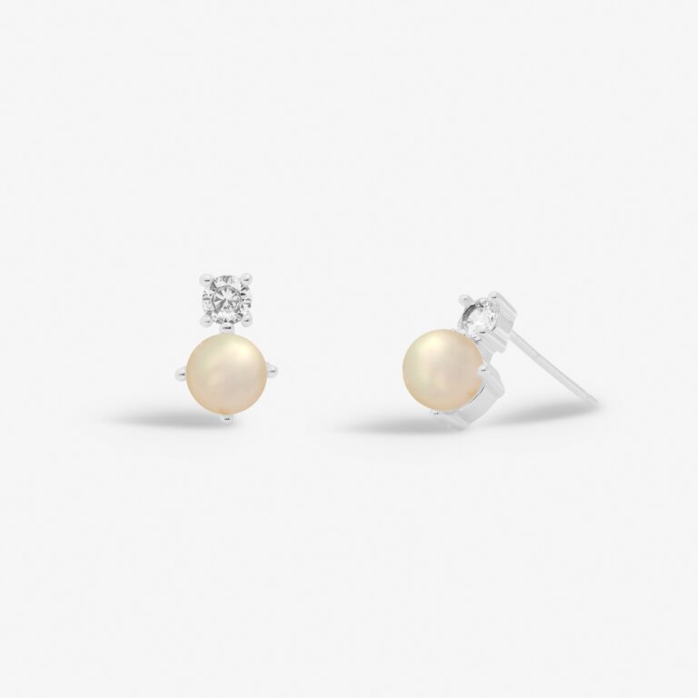 Halo Pearl Cubic Zirconia & Pearl Stud Earrings in Silver Plating - WowCornwall