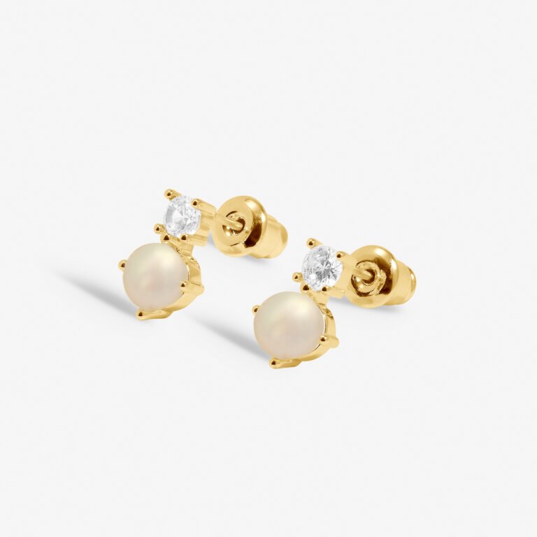 Halo Pearl Cubic Zirconia & Pearl Stud Earrings in Gold Plating - WowCornwall