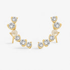 Halo Pearl Cubic Zirconia & Pearl Crawler Earrings in Gold Plating - WowCornwall