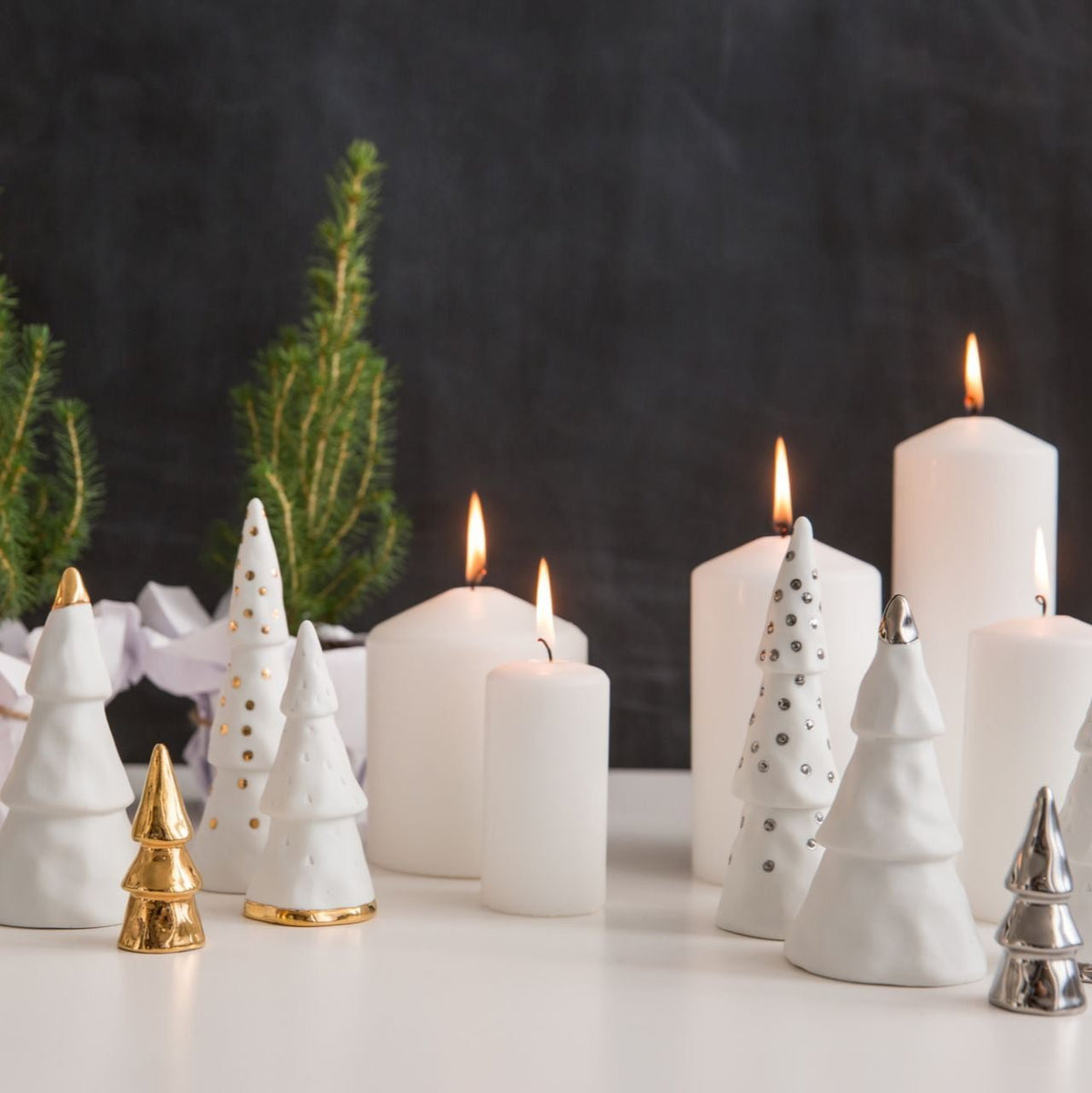 Winter Forest Set of 4 Gold Christmas Trees by Rader - WowCornwall