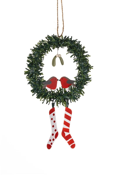 Robins and stocking wreath - WowCornwall