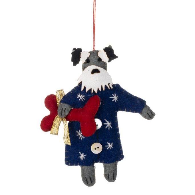 Felt dog in coat with bone Decoration by Shoeless Joe - WowCornwall
