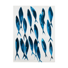 Art print with blue fish illustrations on a white background