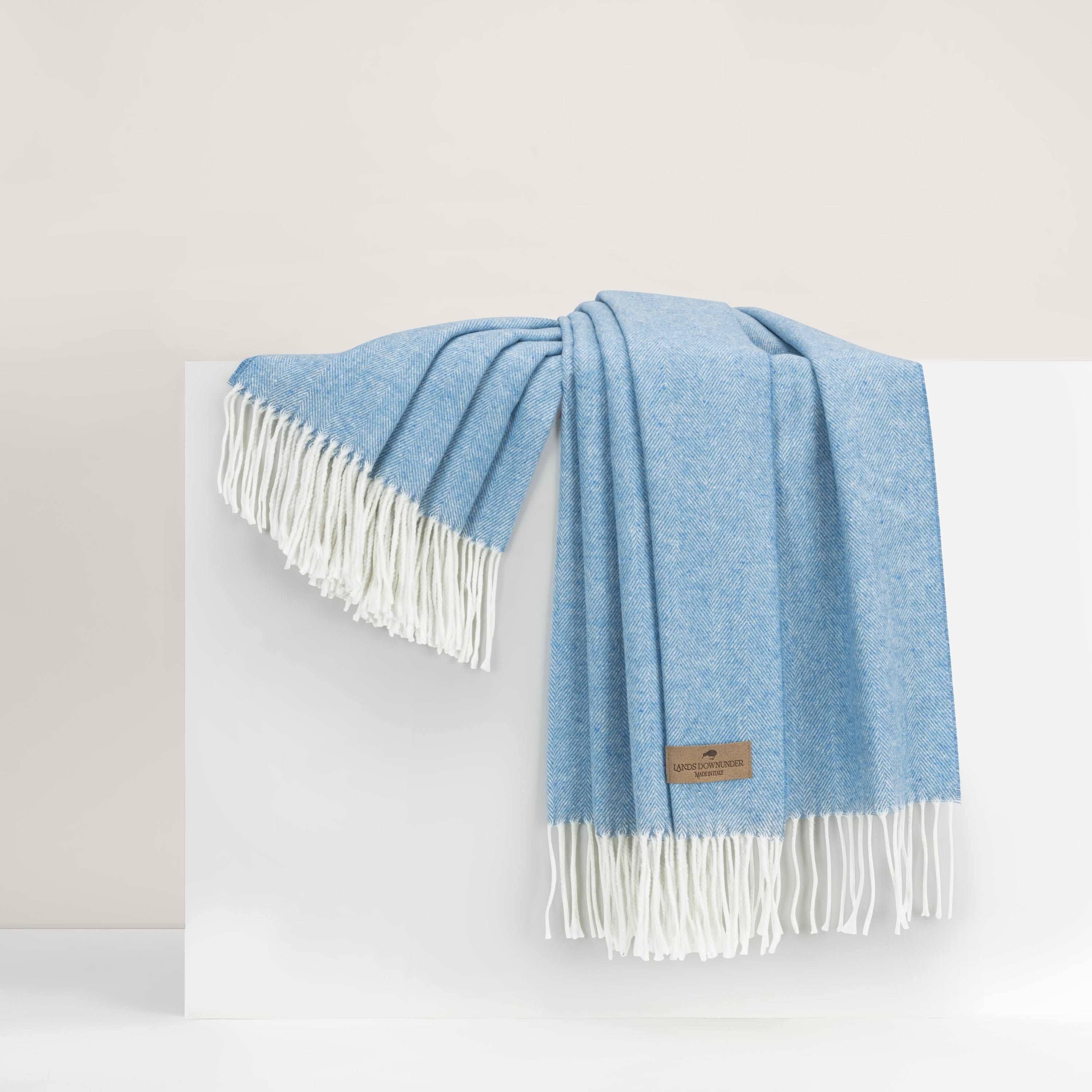 Blue Denim Italian Herringbone Throw - WowCornwall