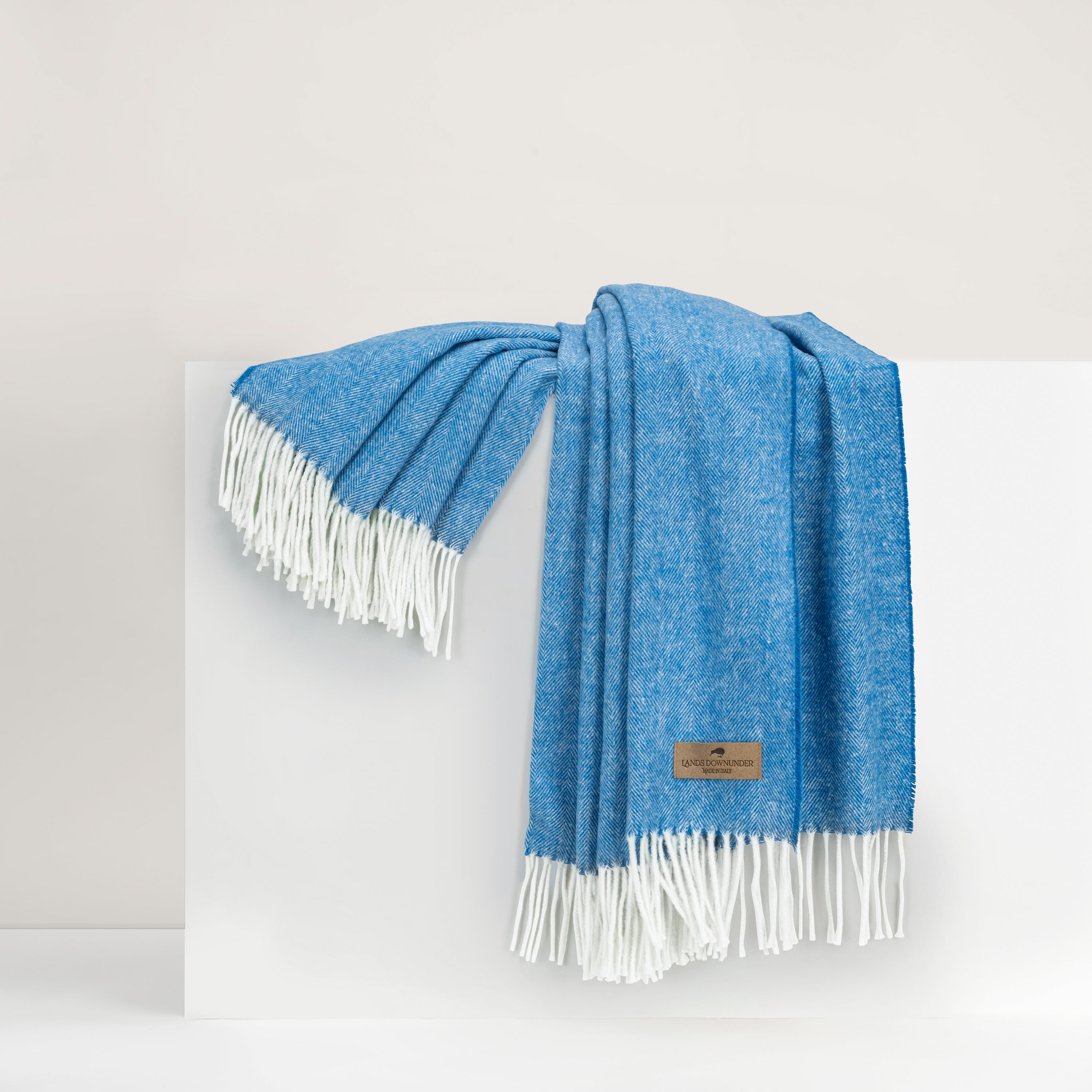 Marina Blue Italian Herringbone Throw - WowCornwall