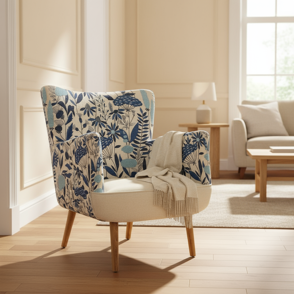 Wildflower Embroidered Armchair, Bluebell - WowCornwall