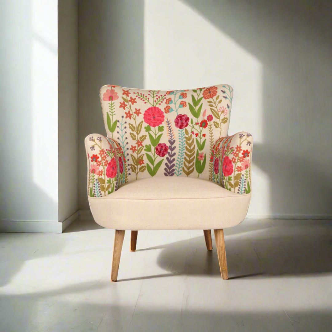 Eden Embroidered Armchair Cream Linen – WowCornwall