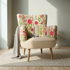 Floral-patterned armchair in a room with a light background