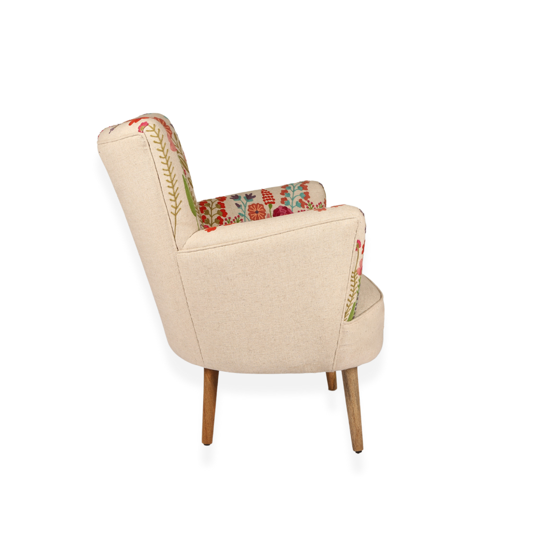 Eden Embroidered Armchair Cream Linen - WowCornwall