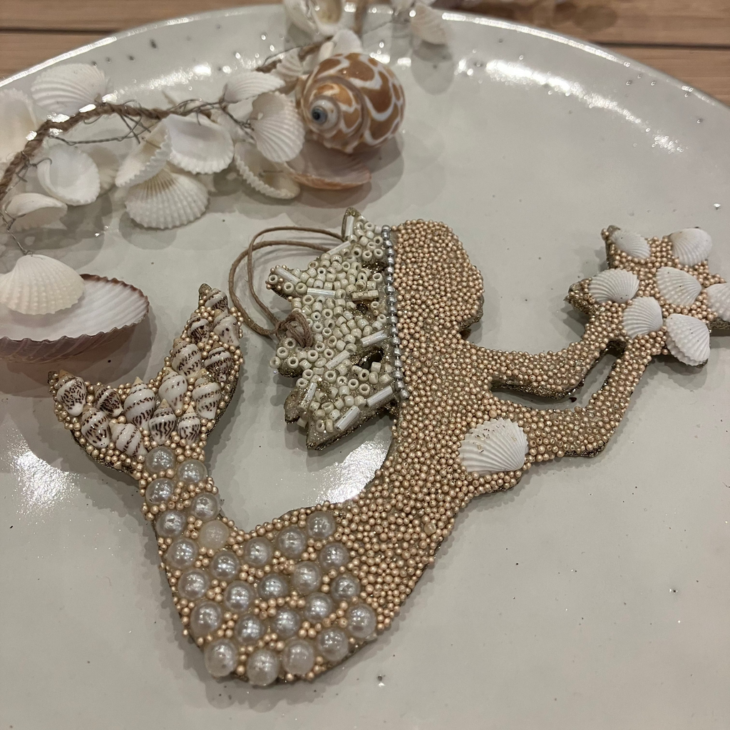 Natural Shell and Bead Mermaid Decoration