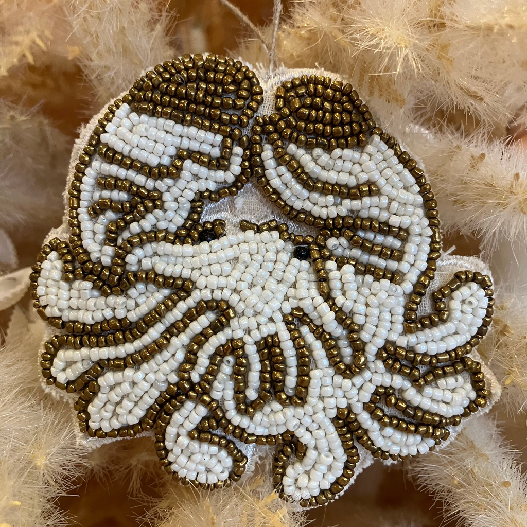 Ivory Hand Embroidered Crab Bauble Decoration