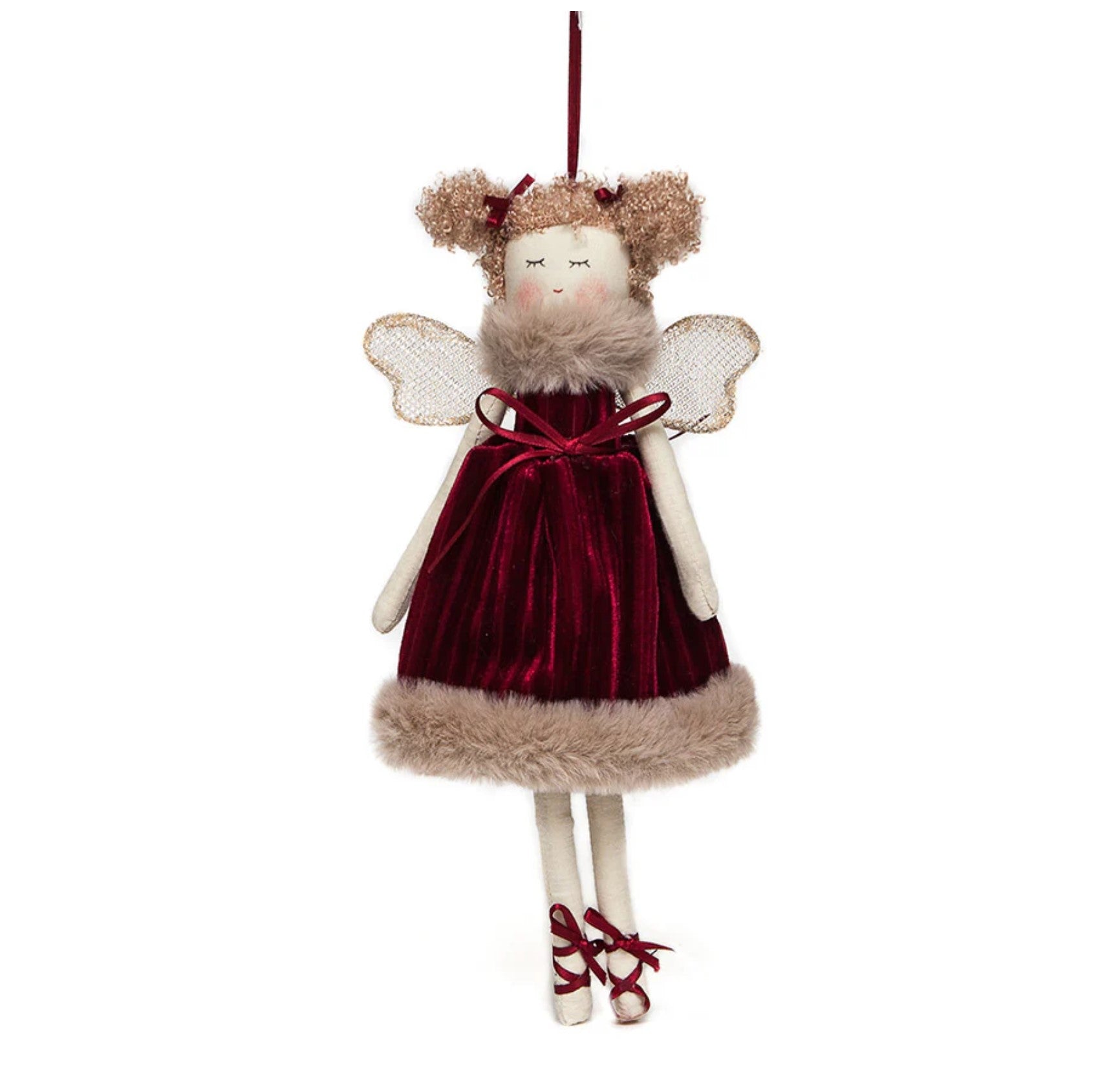 Hanging Red Velvet Fairy Christmas Decoration - WowCornwall