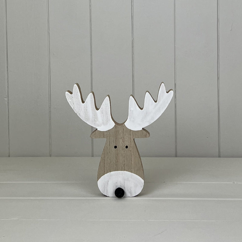 Medium White Wooden Reindeer Head Ornament - WowCornwall