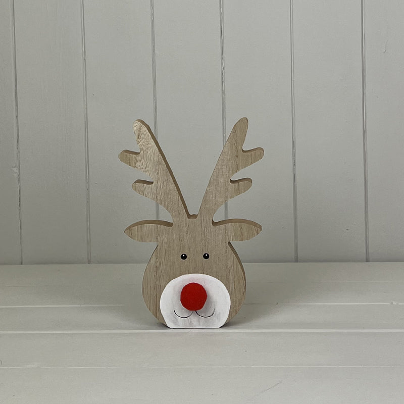 Large Wooden Reindeer Head with Red Nose - WowCornwall