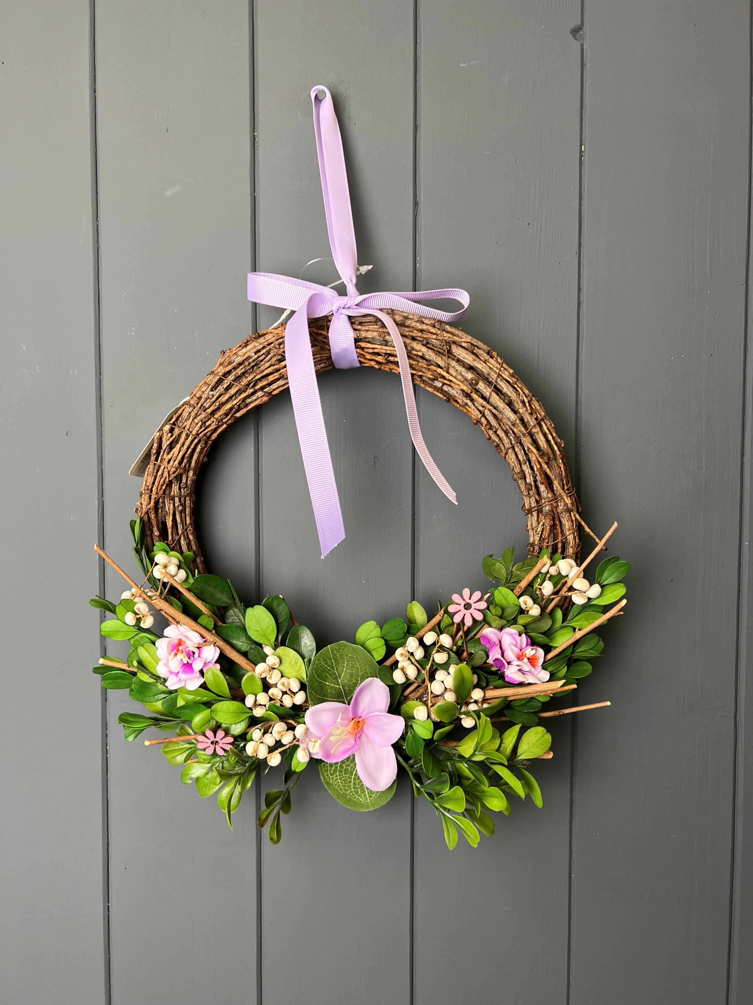 Boxwood And Flower Wreath (small 26cm) - WowCornwall