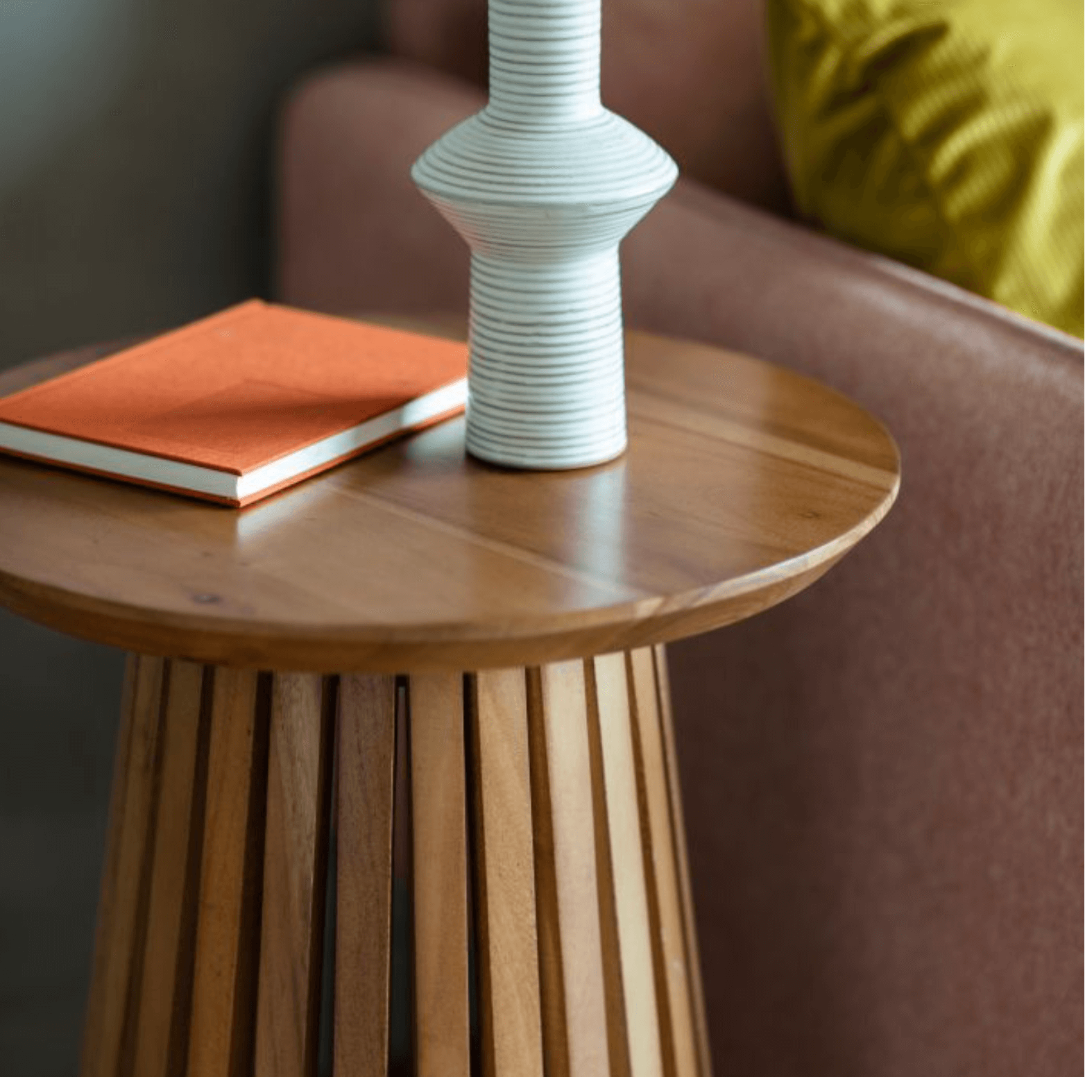 Brookland Slatted Side Table 400x400x600mm - WowCornwall