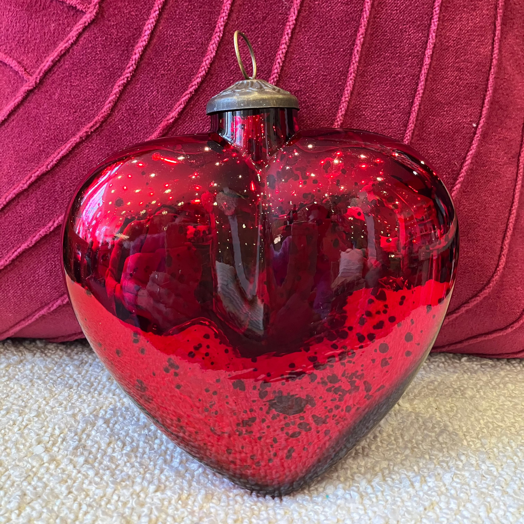 Red Medium Antique Glass Hanging Heart Decoration - WowCornwall