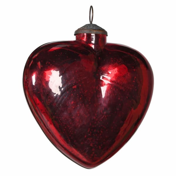 Red Medium Antique Glass Hanging Heart Decoration - WowCornwall