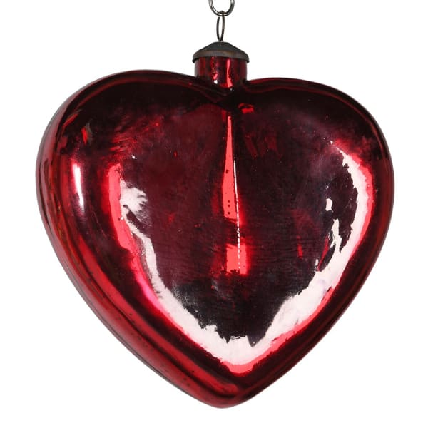 Red Large Antique Glass Hanging Heart Decoration - WowCornwall