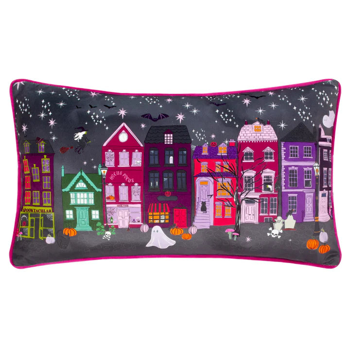 Creepy Town Piped Velvet Halloween Cushion - WowCornwall