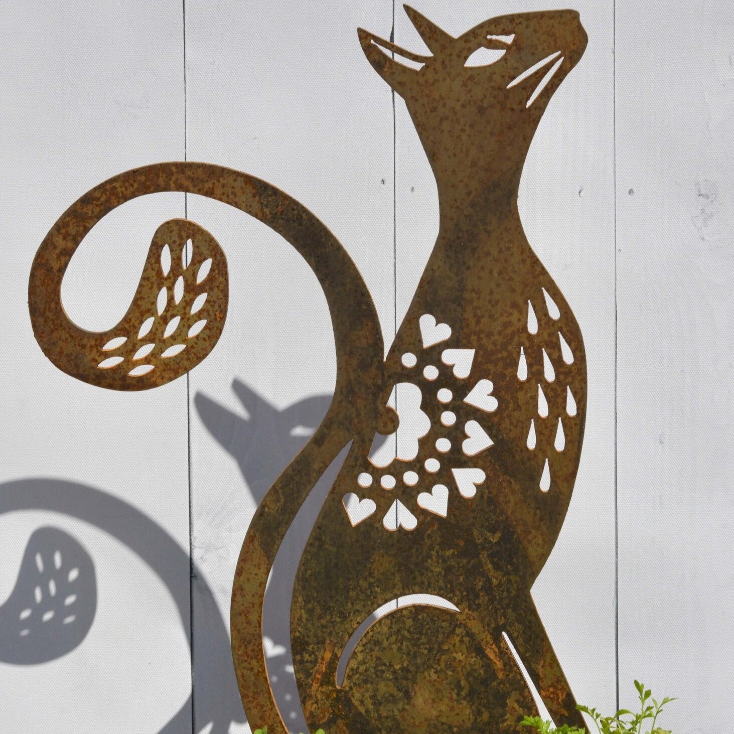 Folk Cat, heart cut outs sculpture with spikes - WowCornwall