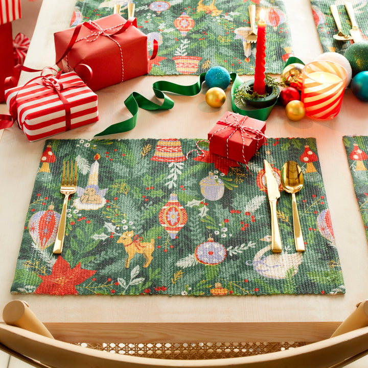 Deck The Halls Set of 4 Christmas Festive Placemats Green - WowCornwall