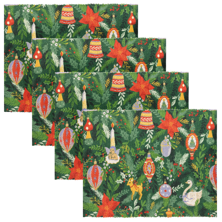 Deck The Halls Set of 4 Christmas Festive Placemats Green - WowCornwall