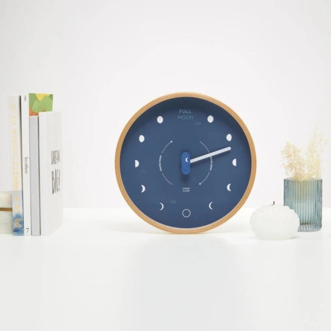 Dark Blue Wood Moon Lunar Phase Clock - WowCornwall