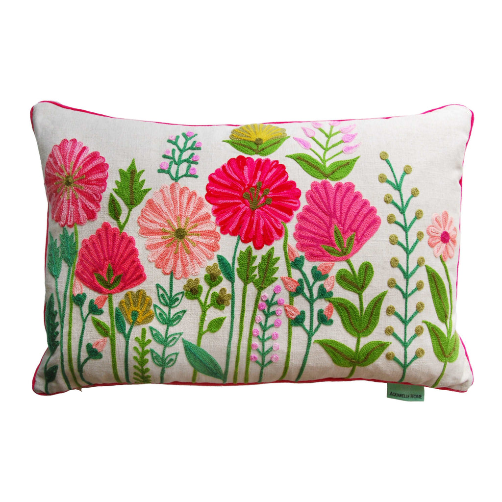 Arbour Linen Embroidered Floral Cushion - WowCornwall