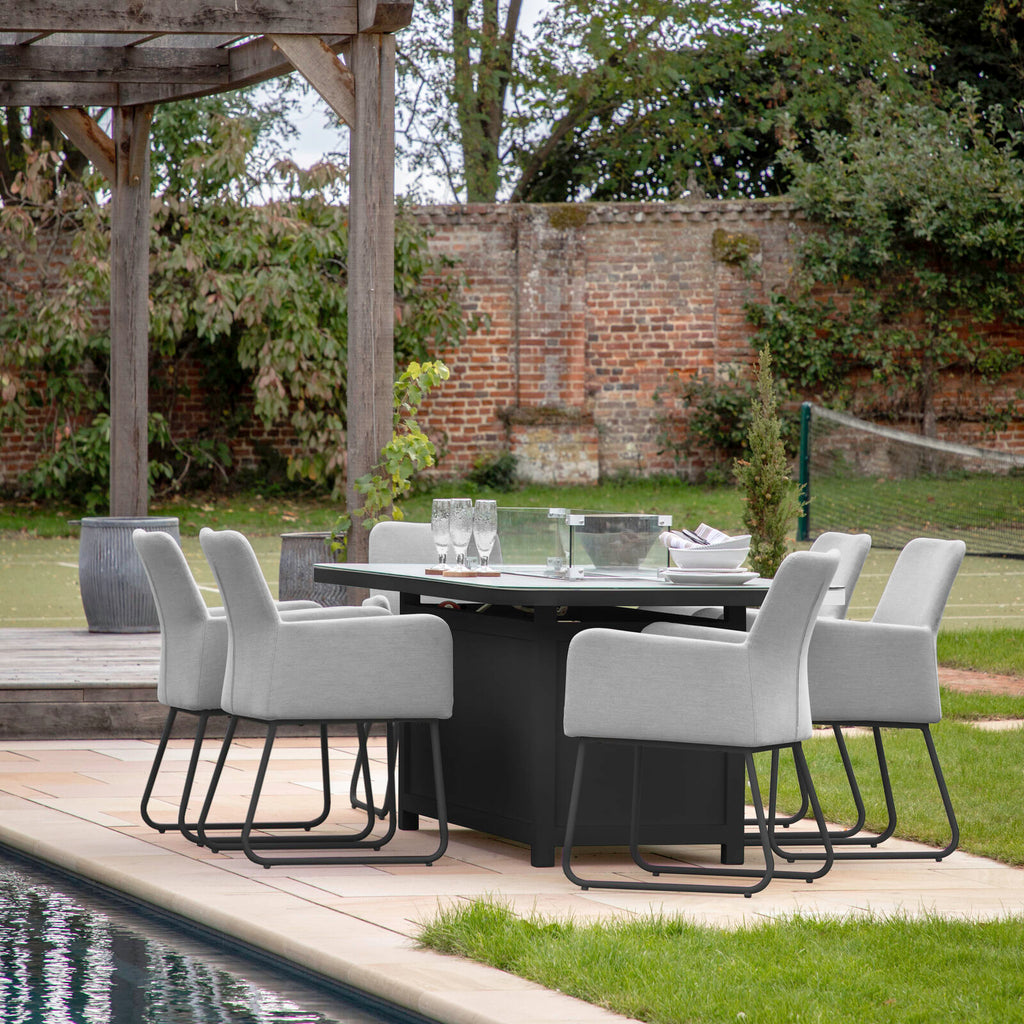 Elba 6 Seater Dining Set with Fire Pit Table Slate