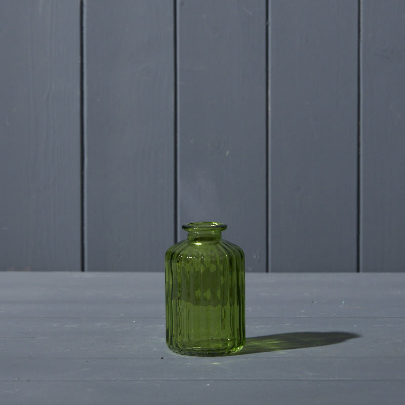 Emerald Green Ribbed Glass Bottle (10cm)	