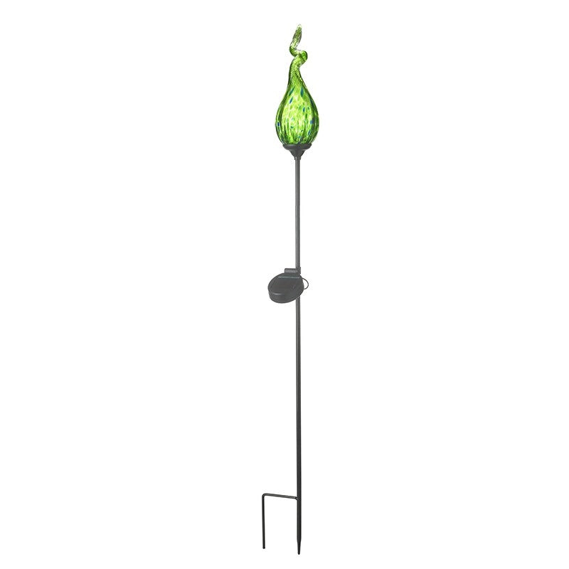 Green Glass Flame Solar Metal Stake