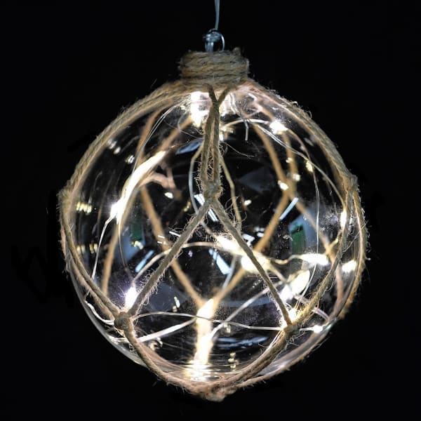 Natural Lit Glass Bauble with Jute Net Decoration - WowCornwall