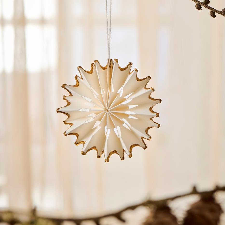 Hanging White and Gold Glitter Paper Snowflake - WowCornwall