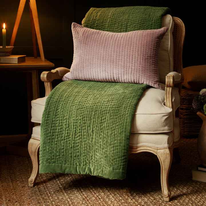 Haze Velvet Quilted Throw – Grass