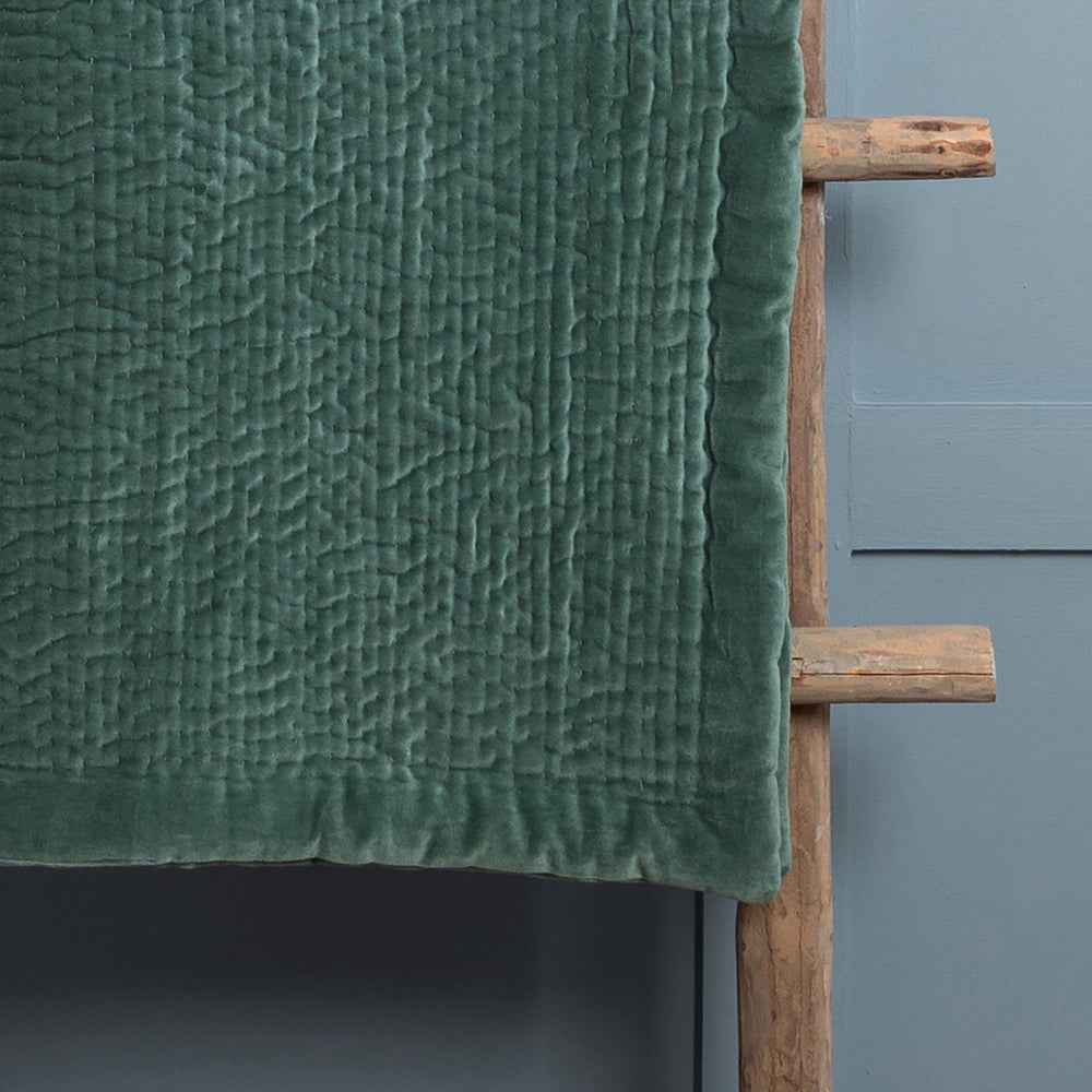 Haze Velvet Quilted Throw – Seafoam