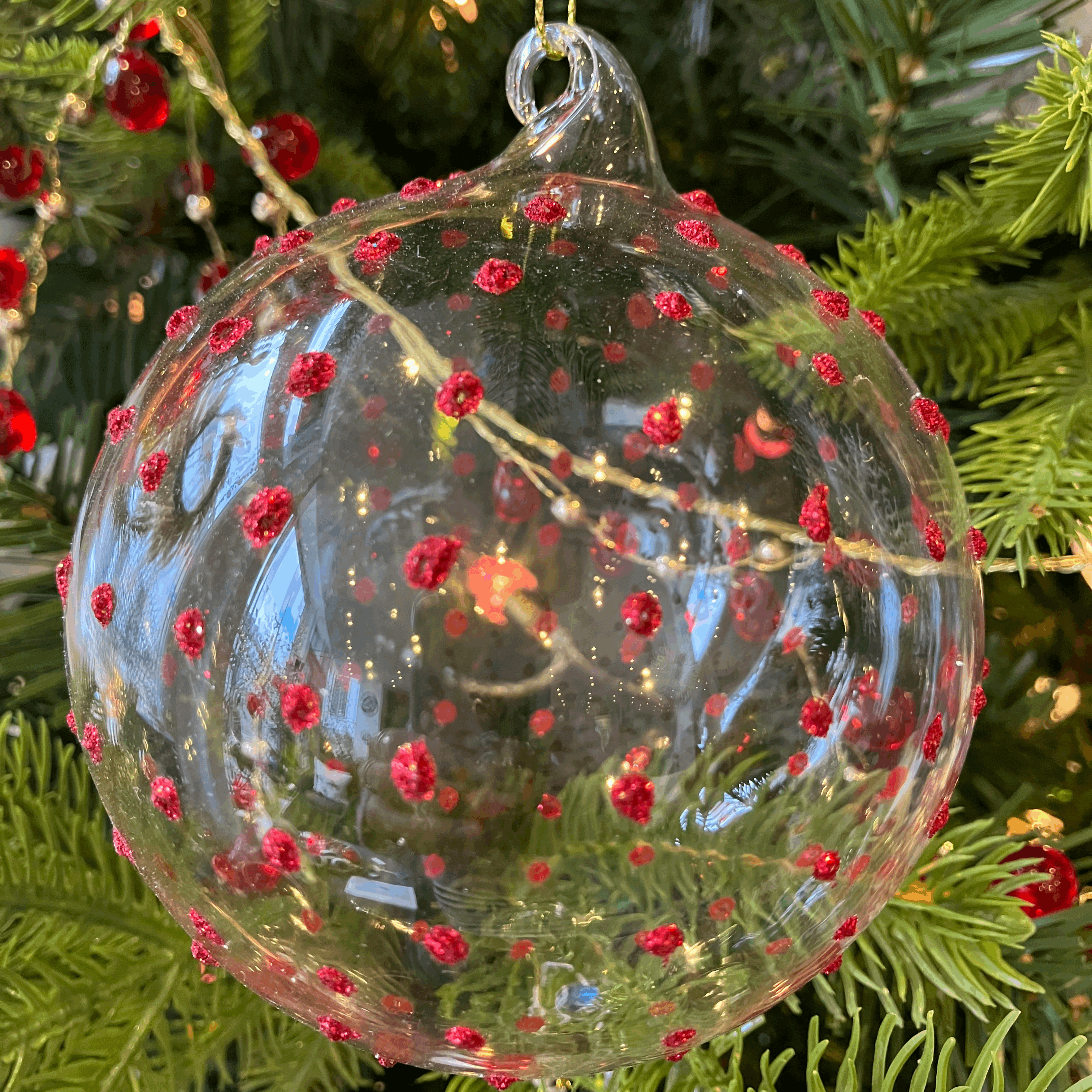 Clear/Red Glass Spot Bauble Decoration - WowCornwall