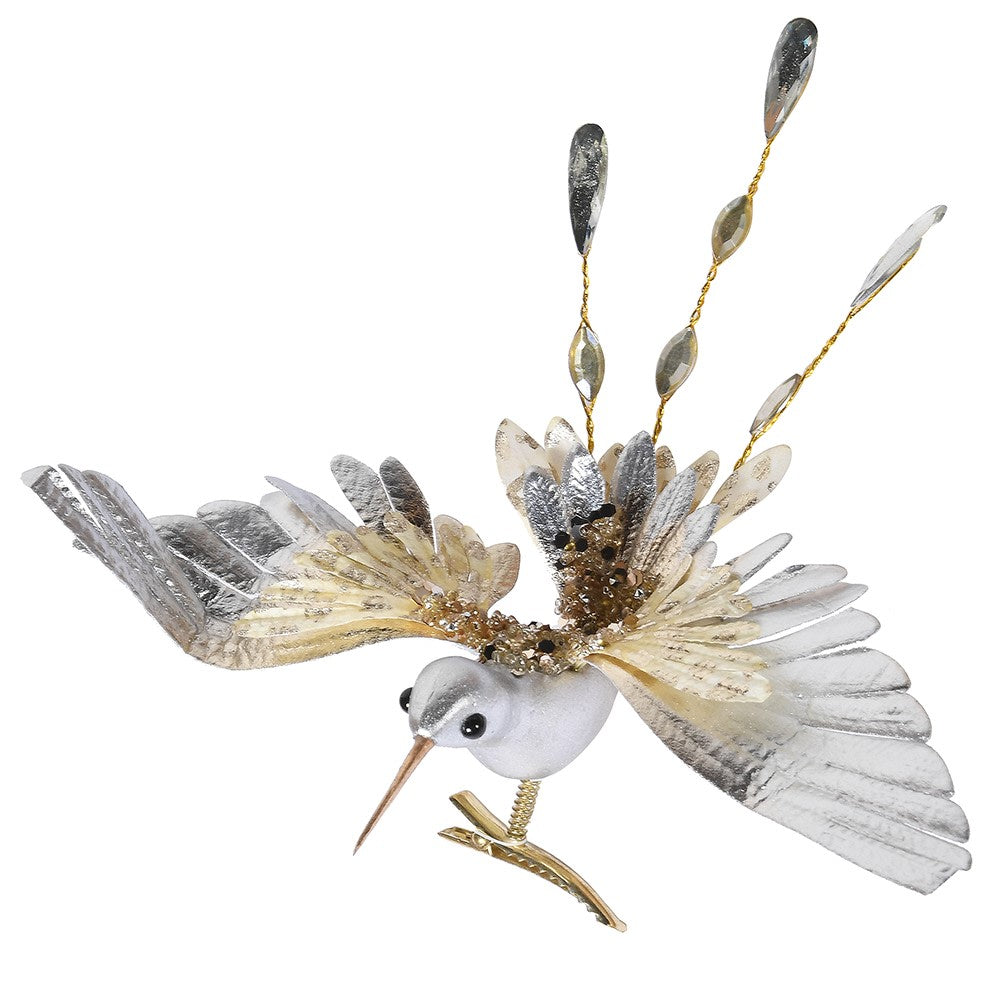 Champange Glitter hummingbird on clip Christmas Decoration - WowCornwall