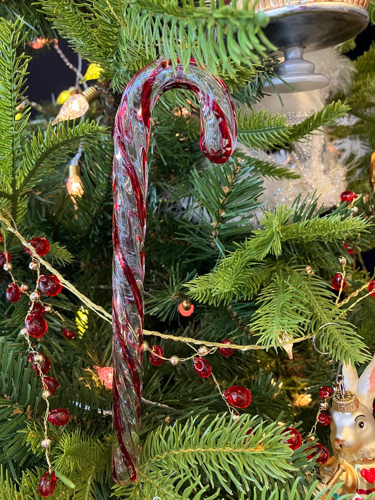 Red/Clear Glass Candy Cane Decoration - WowCornwall