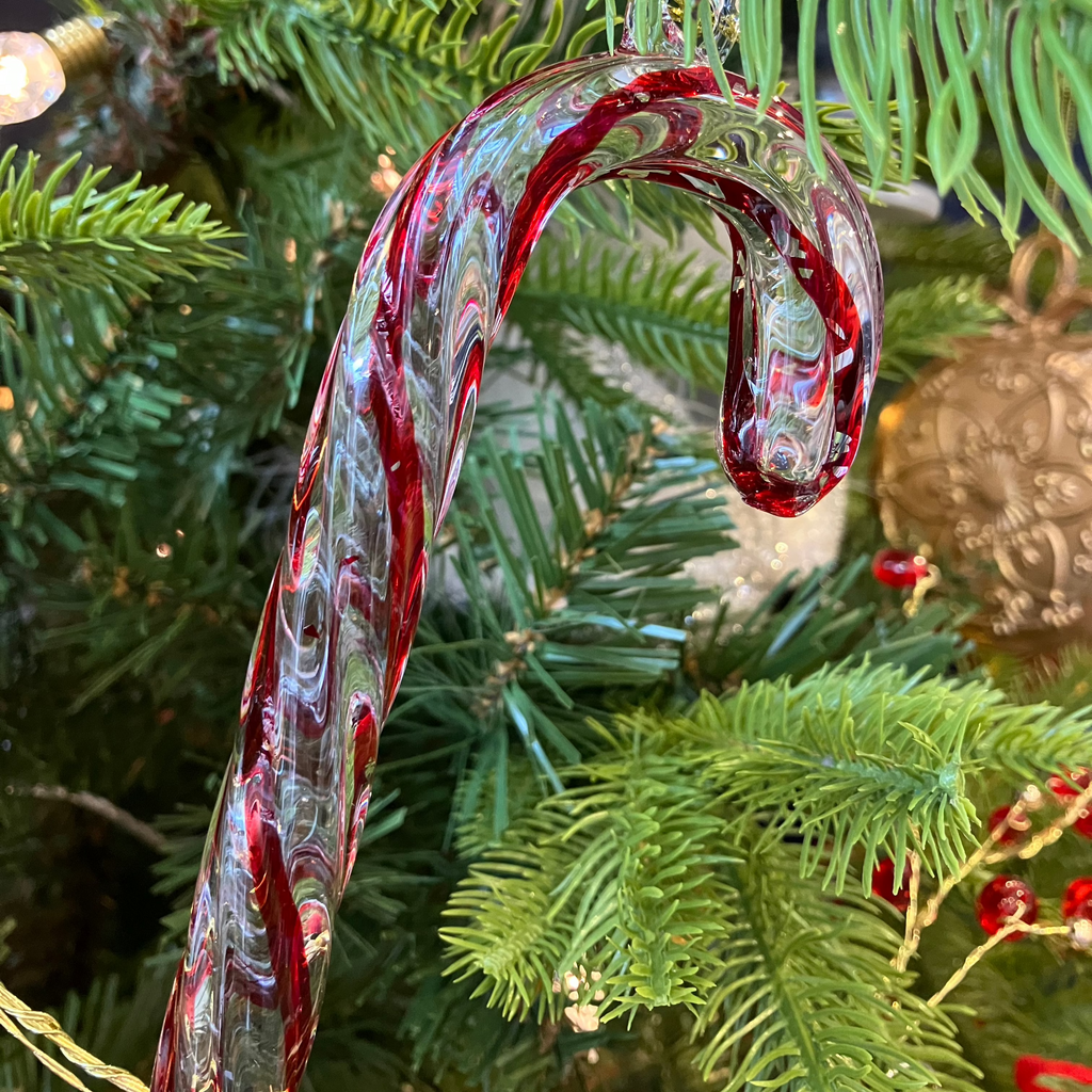 Red/Clear Glass Candy Cane Decoration - WowCornwall