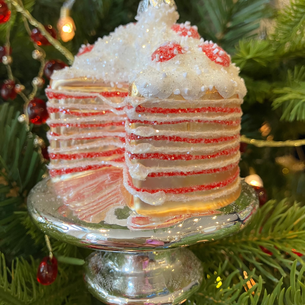 White/Red Tiered Cake Bauble Decoration - WowCornwall