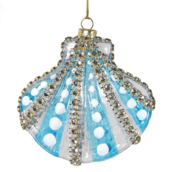 Blue/White Glass Scallop Bauble Decoration - WowCornwall