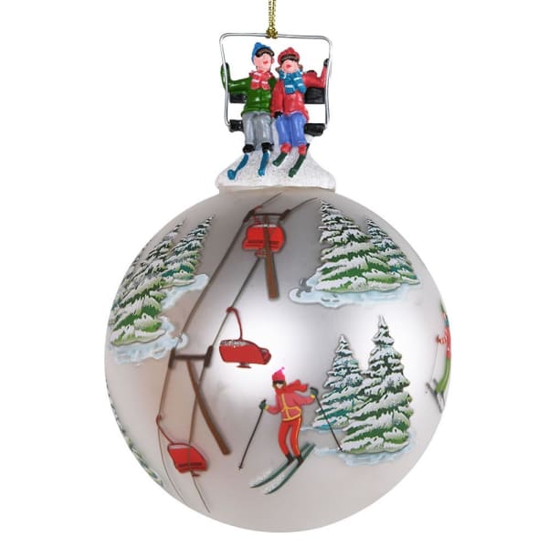 Pearl skiing scene bauble Christmas Decoration - WowCornwall