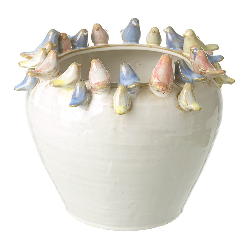 Large Pot With Coloured Birds