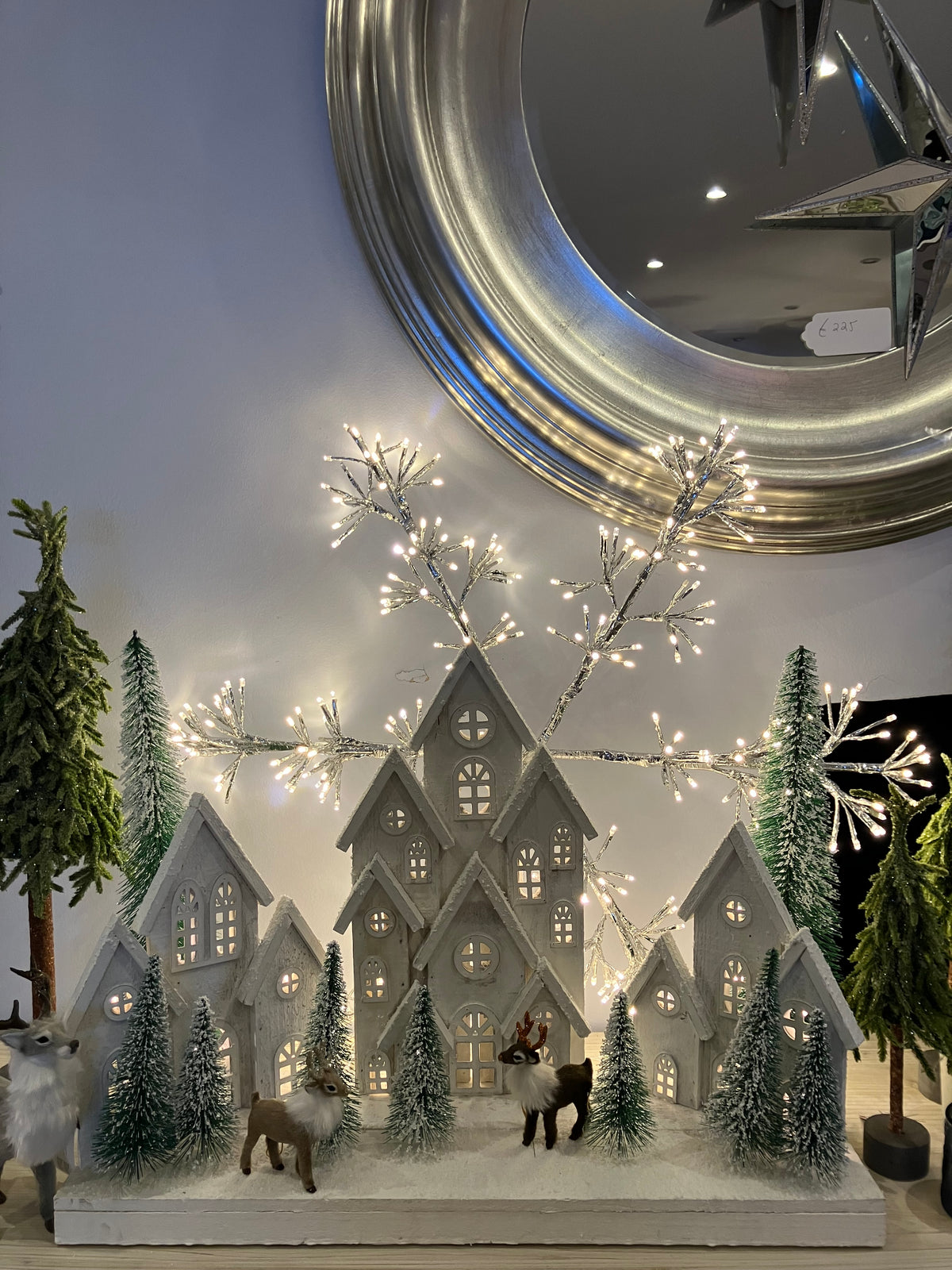 White/Green LED Snowy Village Scene Decoration - WowCornwall
