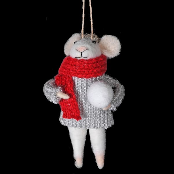 William mouse with snowball Christmas Decoration - WowCornwall
