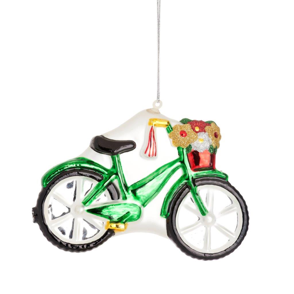 A Flower basket bicycle Christmas Bauble - WowCornwall