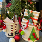 Christmas Tree fabric christmas basket with pom poms - WowCornwall