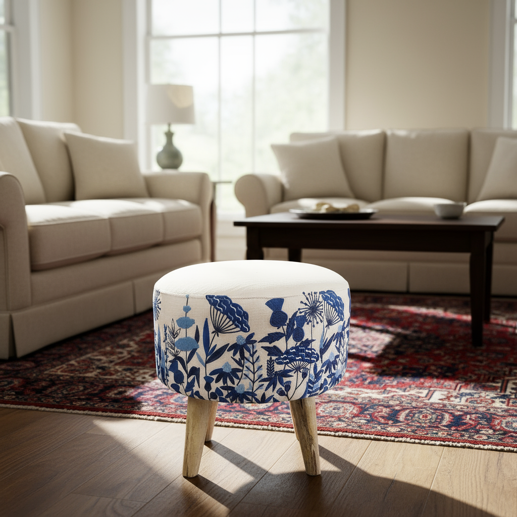 Wildflower Embroidered Footstool, Bluebell - WowCornwall