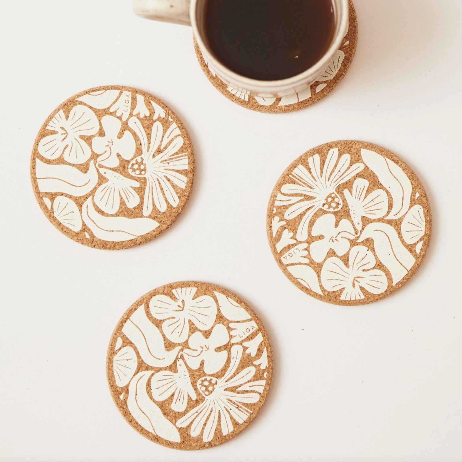 Flora Organic Cork Coasters - Set of 4